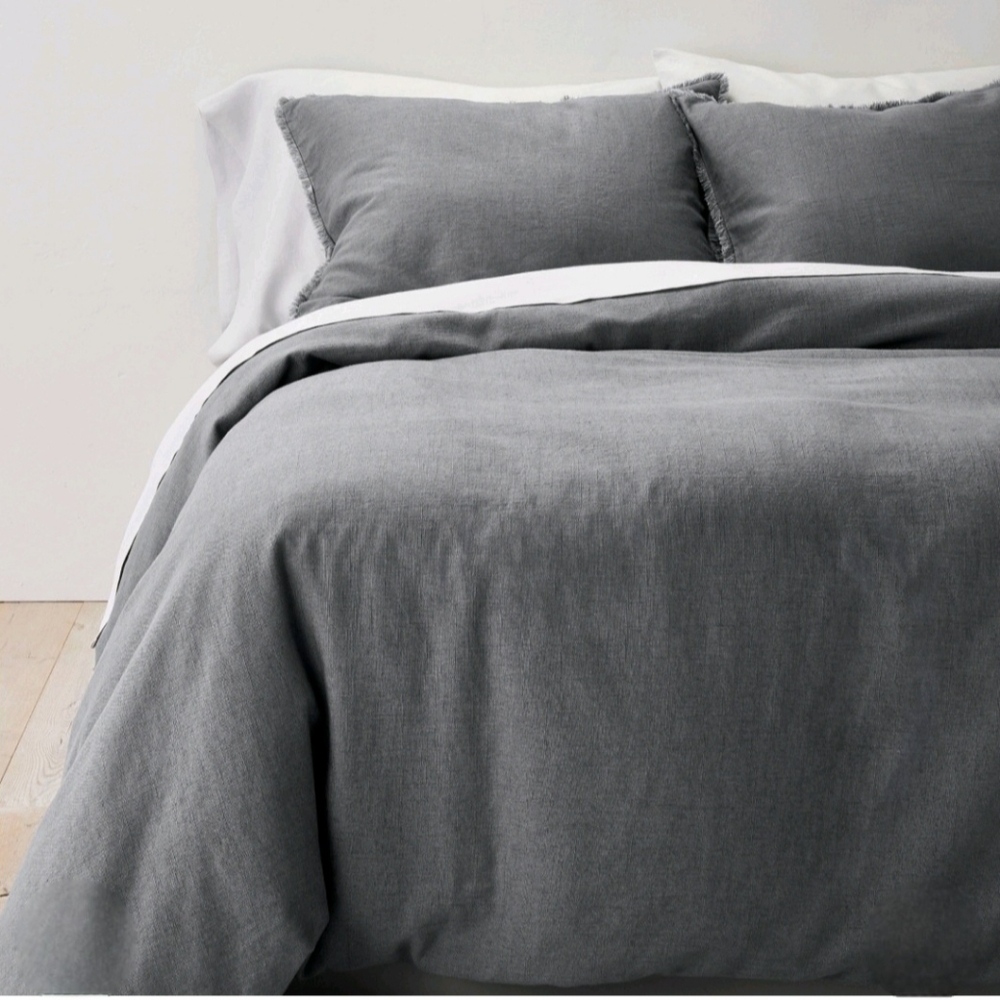 Casaluna Full/Queen Heavyweight Linen Blend Duvet Cover & Sham Set Dark Gray